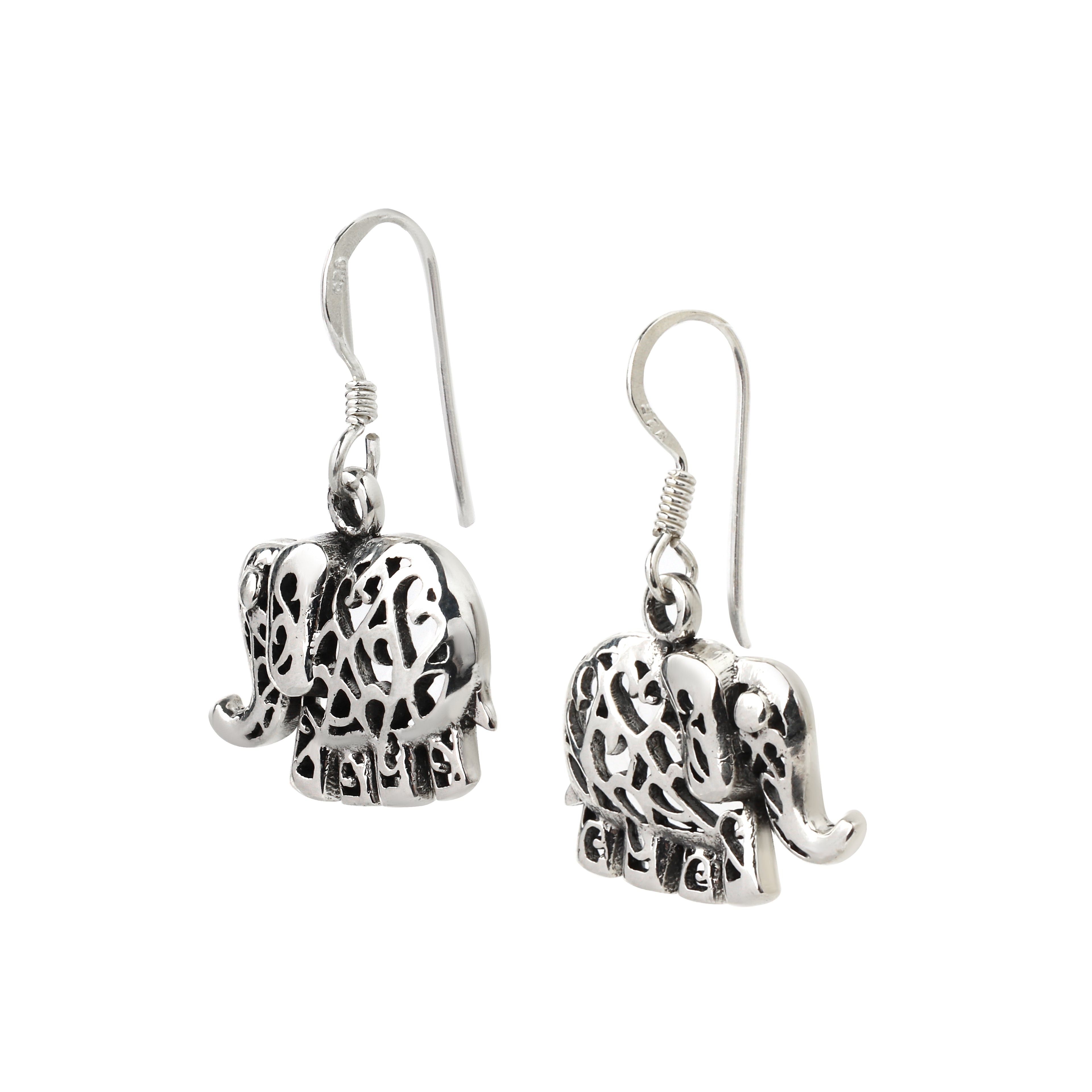 Minimalist silver elephant drop earrings for women