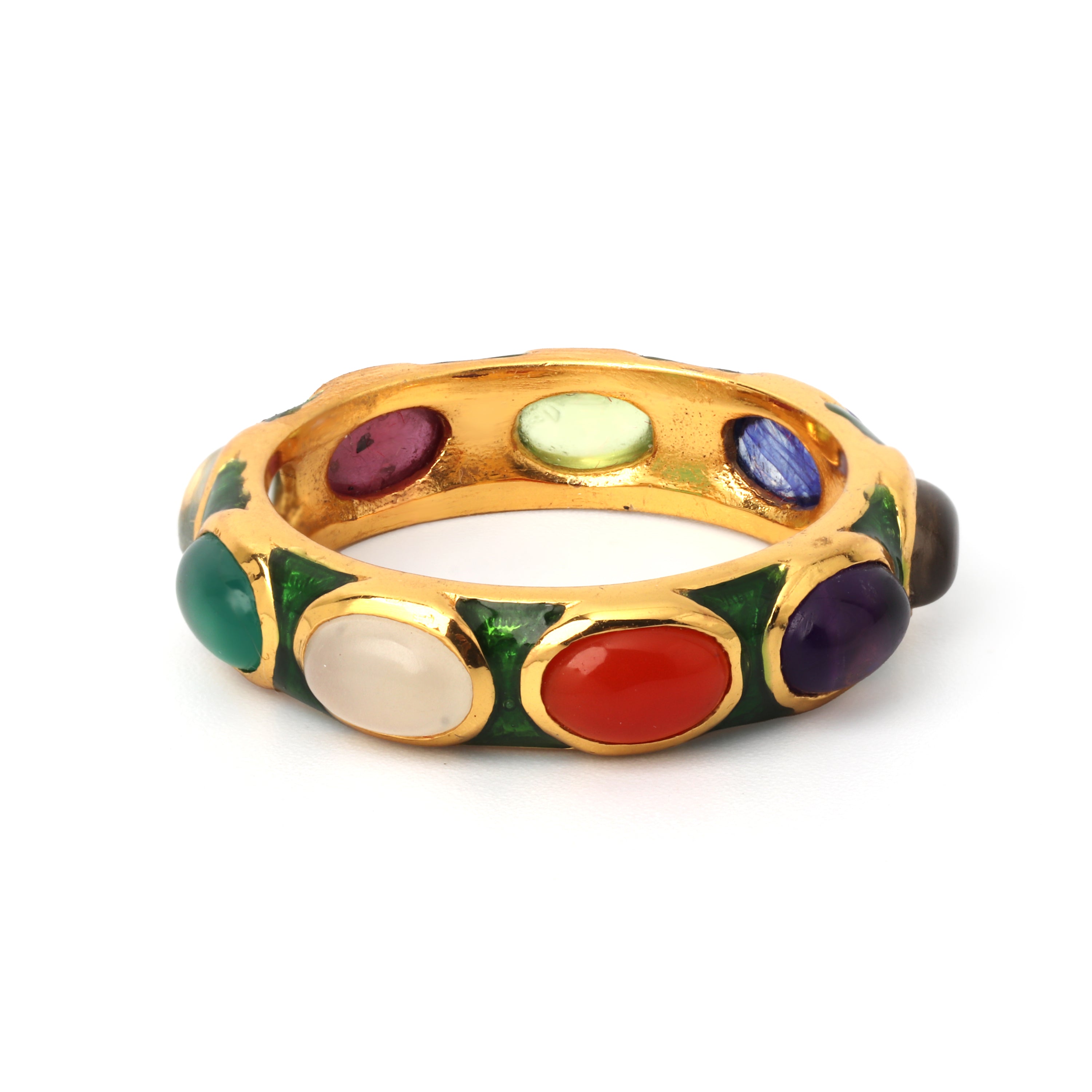 Gold plated multi gem band ring in 925 sterling silver