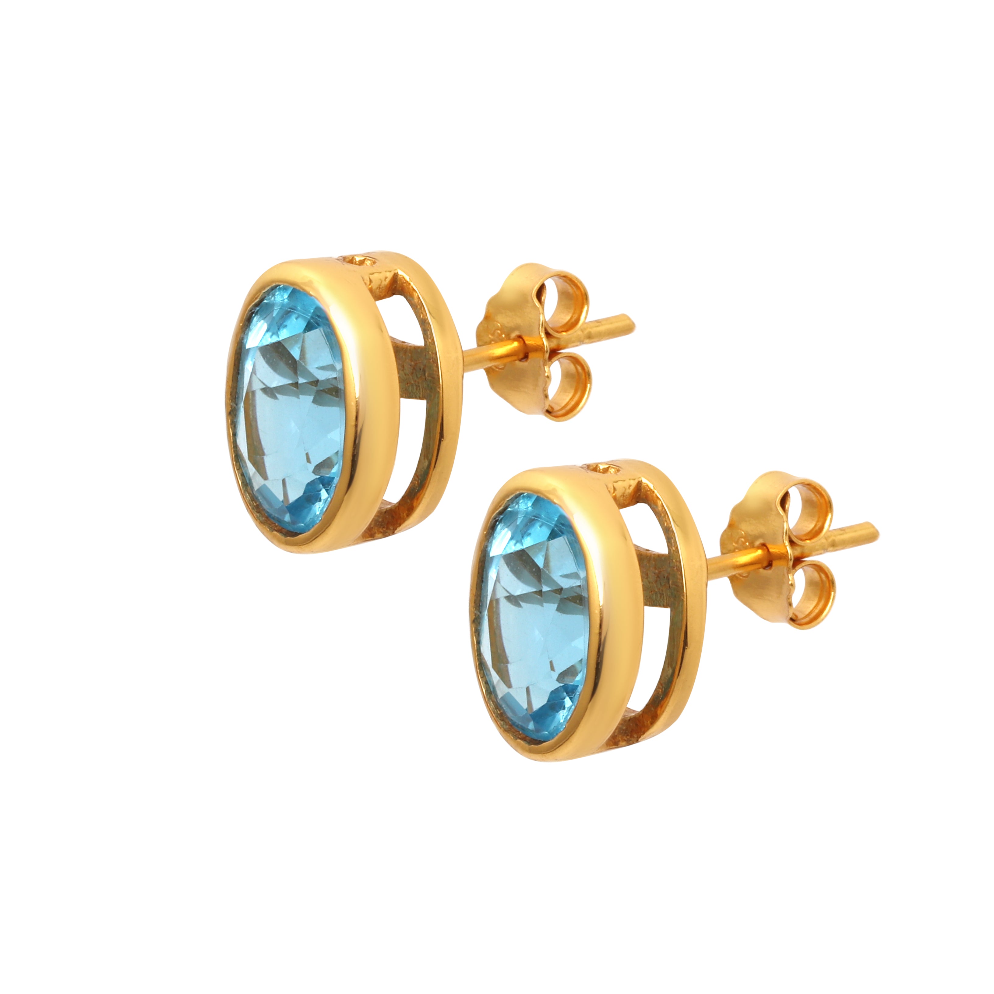 Luxury blue topaz stud earrings with polished gold plated setting