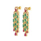 Emerald & Ruby Statement Dangle Earrings in 18K Gold-Plated Sterling Silver