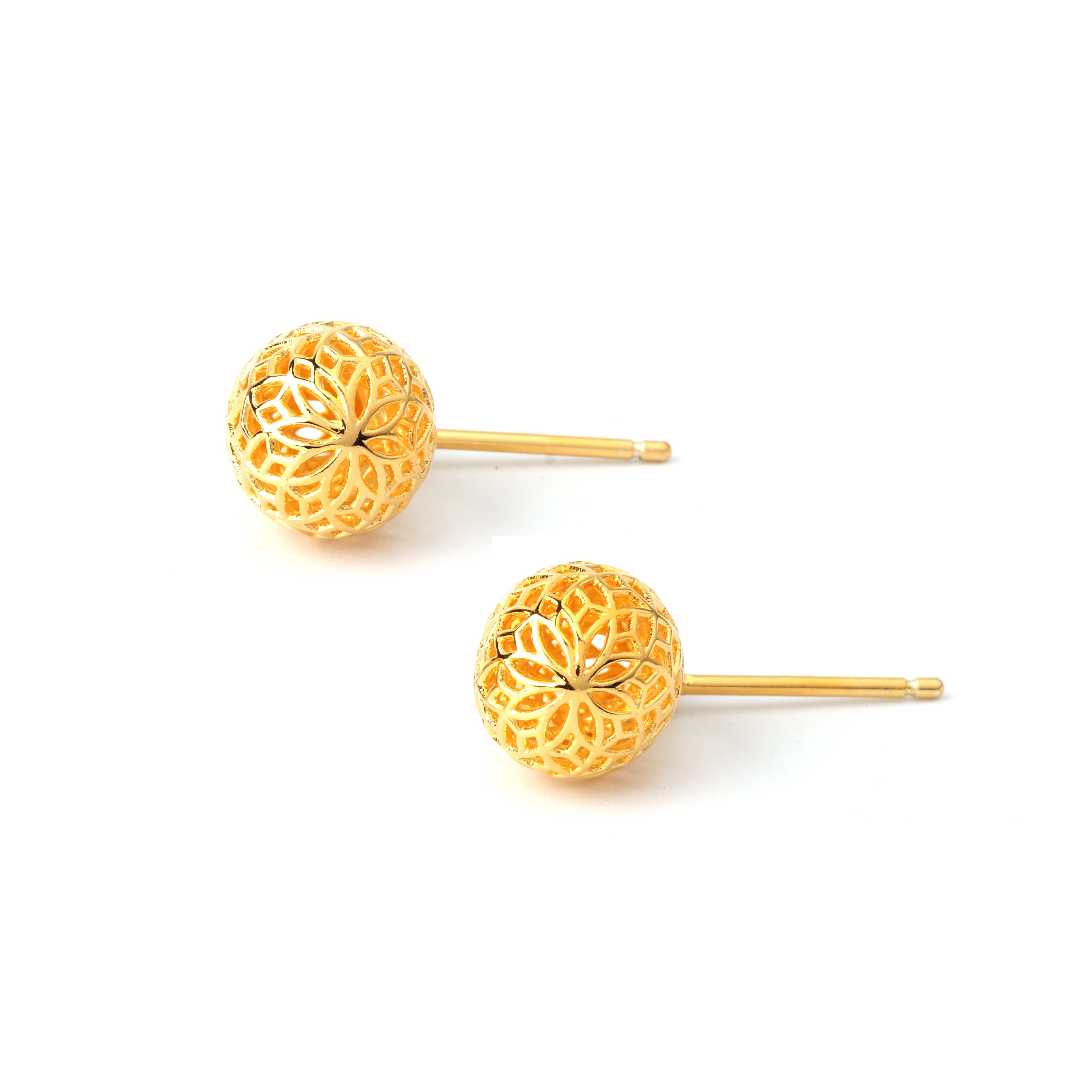 Detailed honeycomb lattice texture on gold-finish sterling silver drop earrings