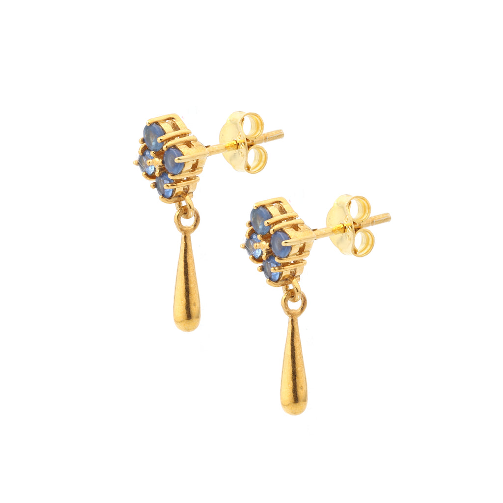 Modern sapphire dangle earrings with polished gold finish