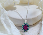 Ruby, Blue Sapphire & Emerald Flower Cluster Pendant in 925 Sterling Silver