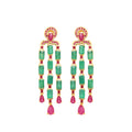 Emerald & Ruby Statement Dangle Earrings in 18K Gold-Plated Sterling Silver