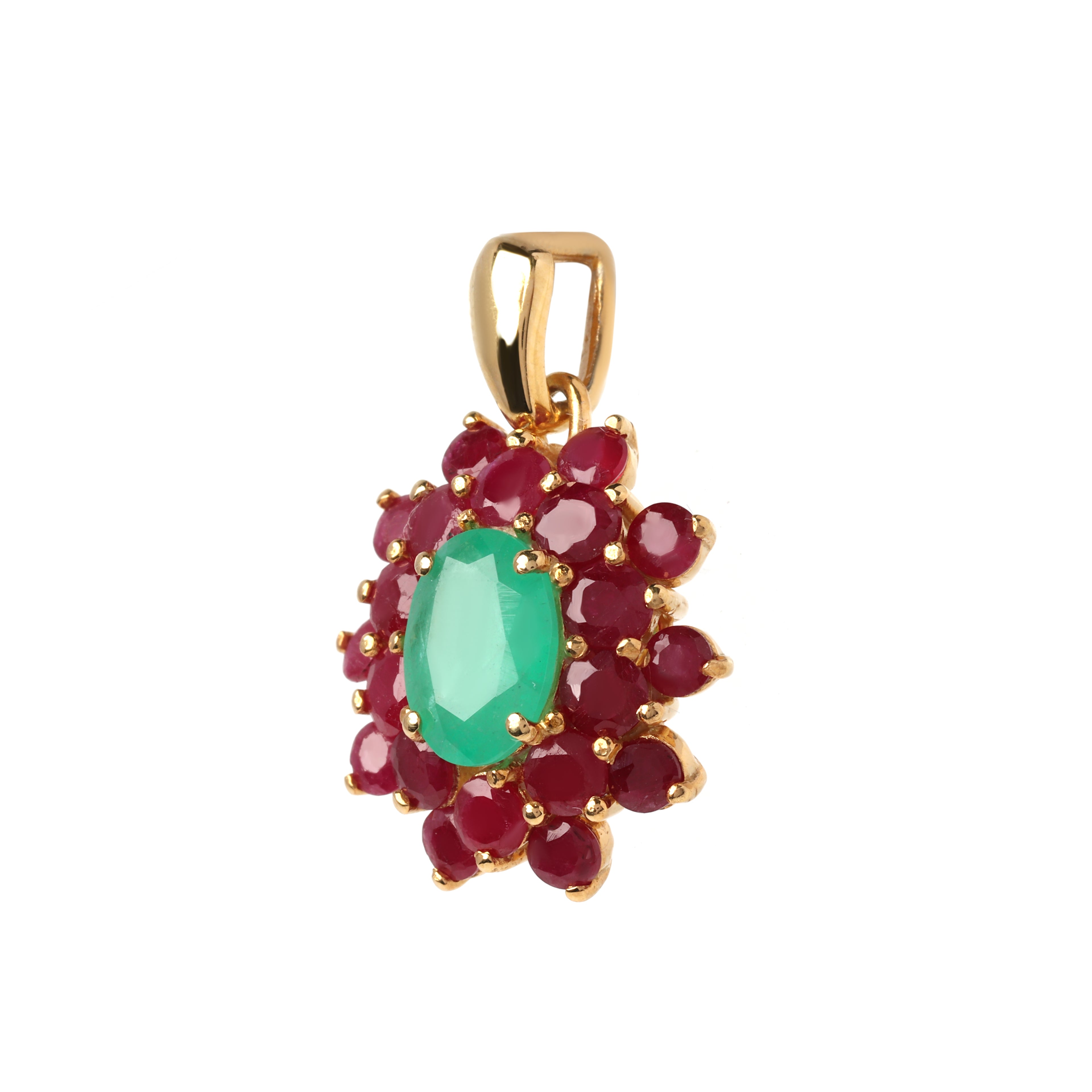 Bloom-inspired emerald ruby pendant in 925 sterling silver, elegant gemstone cluster design