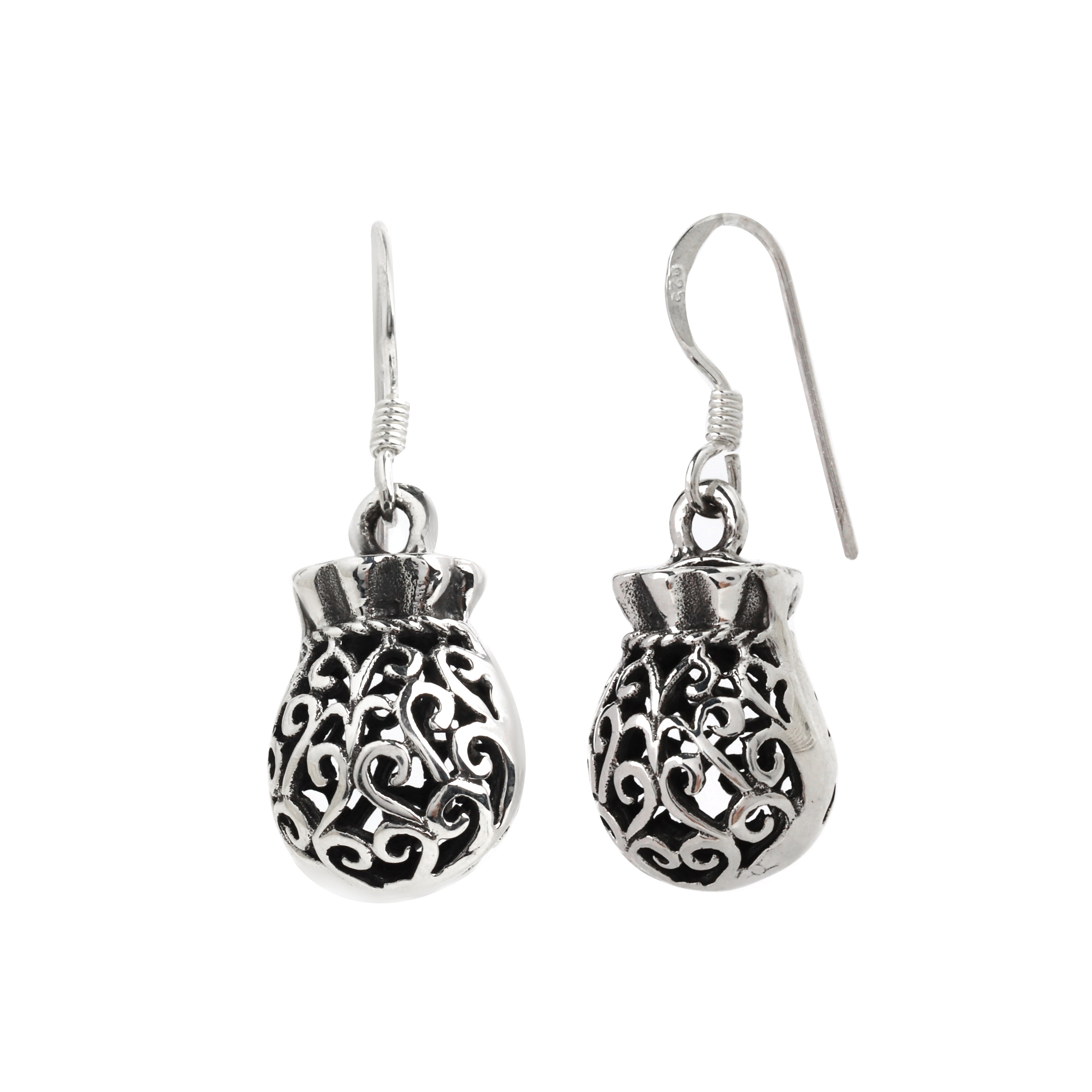 Minimalist silver filigree drop earrings for women
