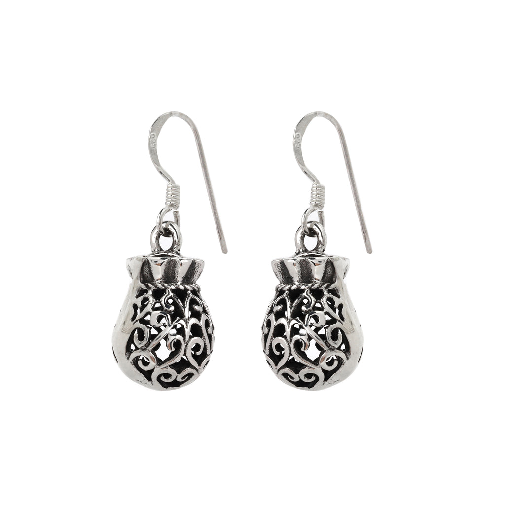 Handcrafted sterling silver pouch earrings