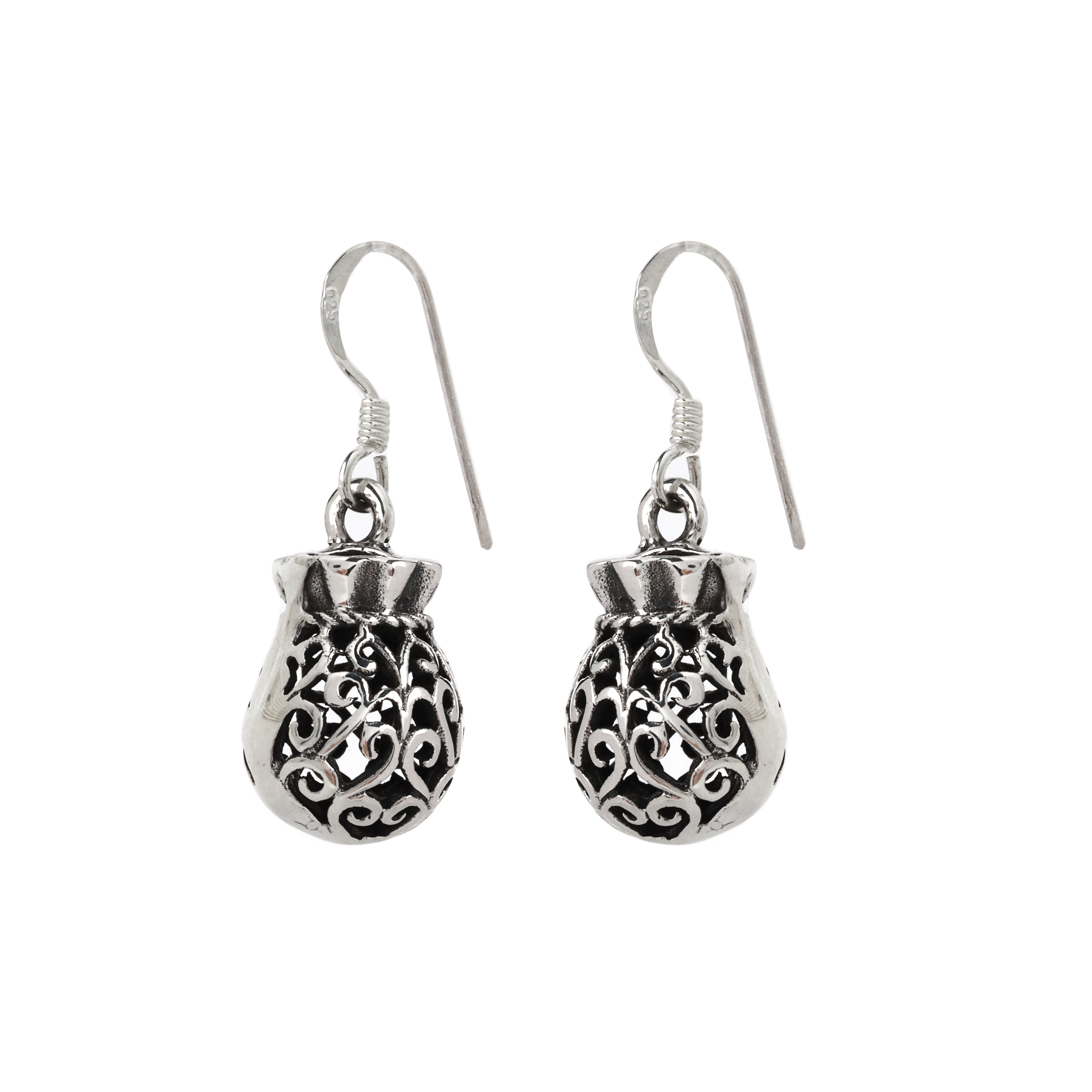 Handcrafted sterling silver pouch earrings