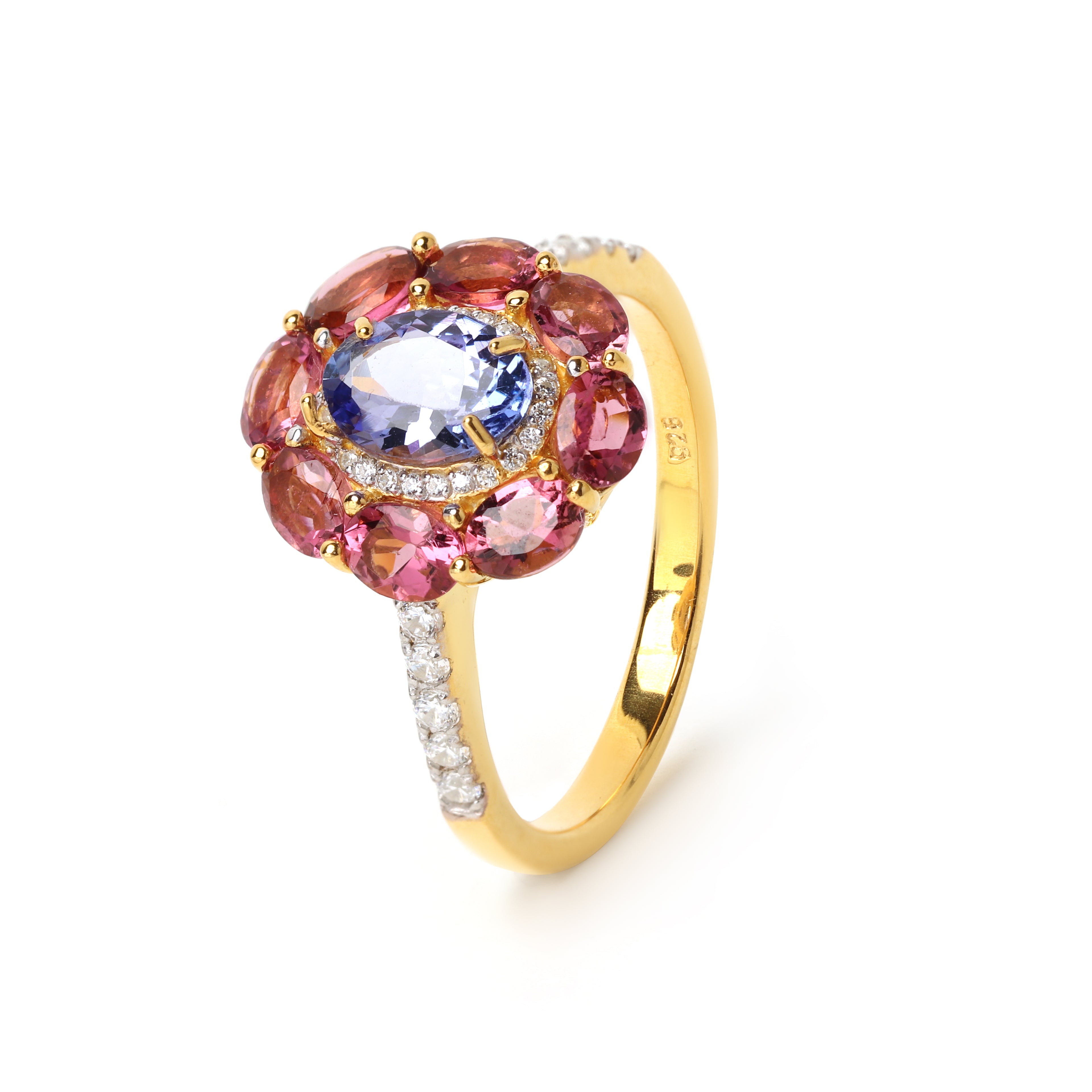 Gold plated sterling silver gemstone ring handcrafted in Thailand