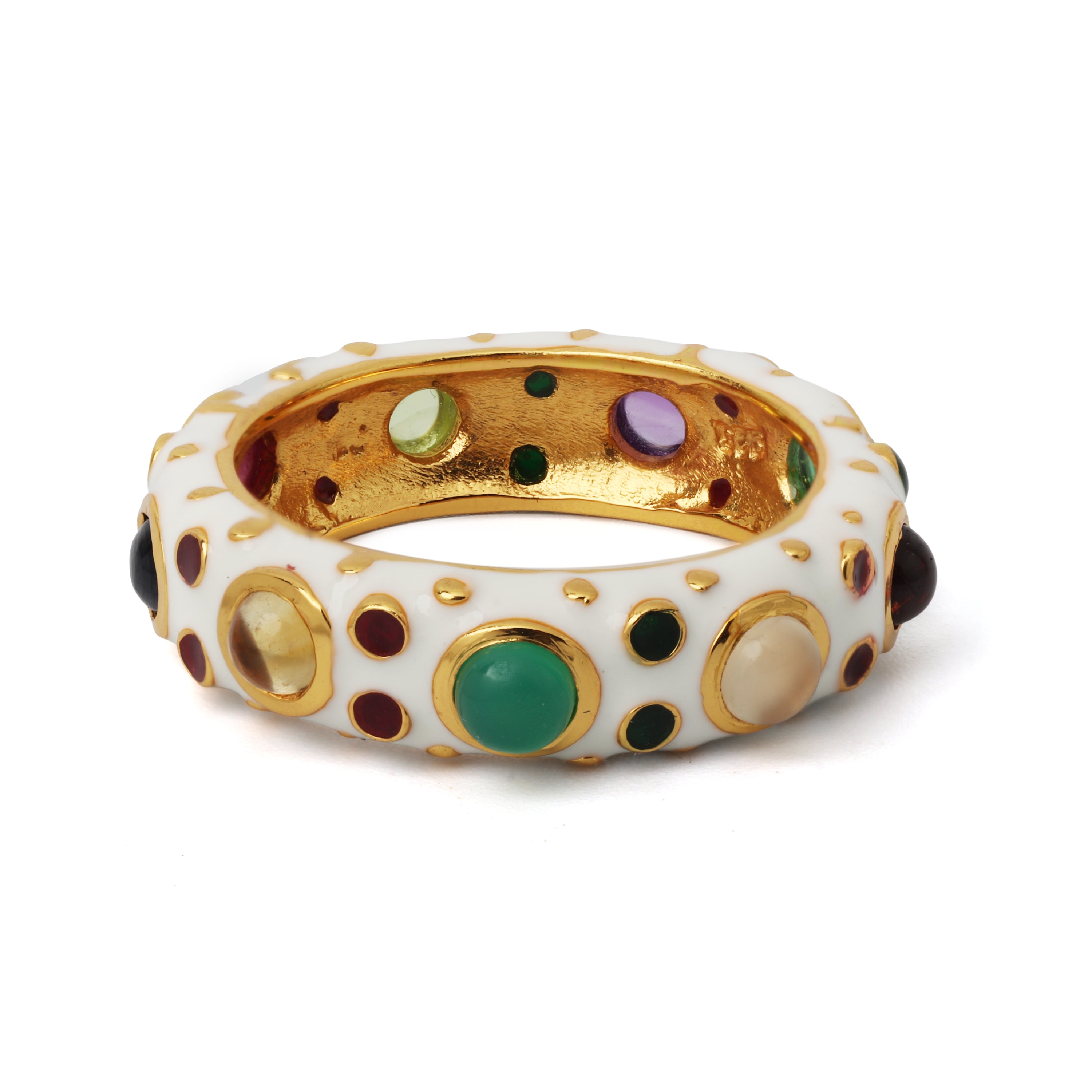 Gold plated multigem band ring in 925 sterling silver