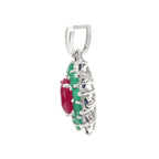 Ruby, Emerald & Blue Sapphire Flower Cluster Pendant in 925 Sterling Silver