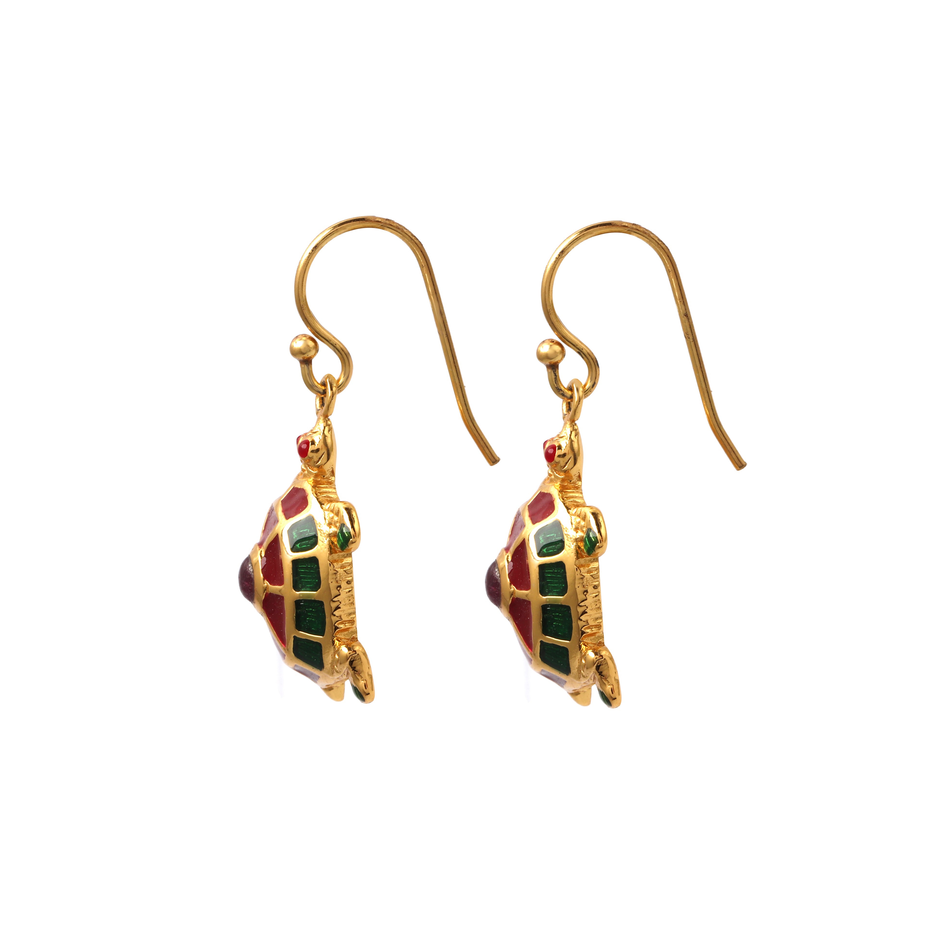 Luxury turtle motif earrings handcrafted in gold plated sterling silver
