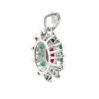 Ruby, Emerald & Blue Sapphire Flower Cluster Pendant in 925 Sterling Silver