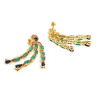 Emerald & Blue Sapphire Statement Dangle Earrings in 18K Gold-Plated Sterling Silver