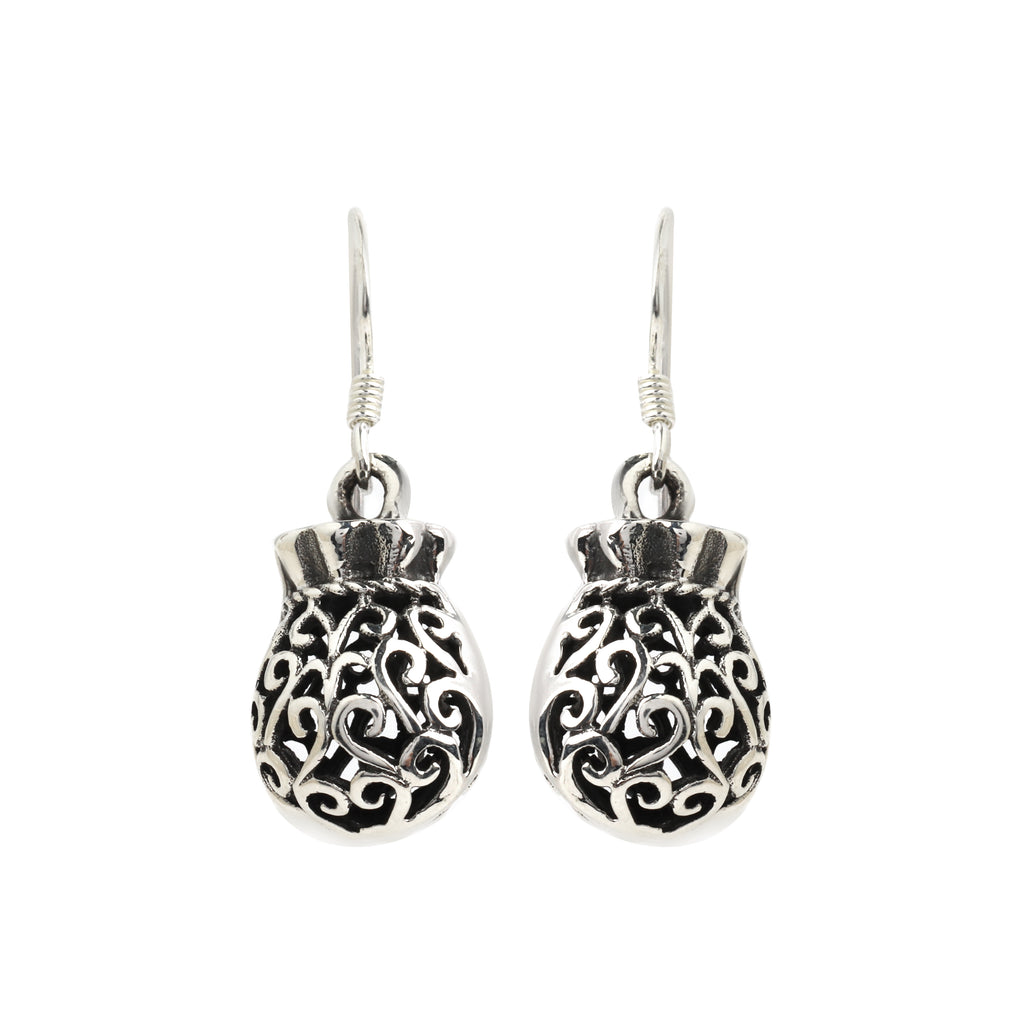 Filigree pouch earrings in 925 sterling silver