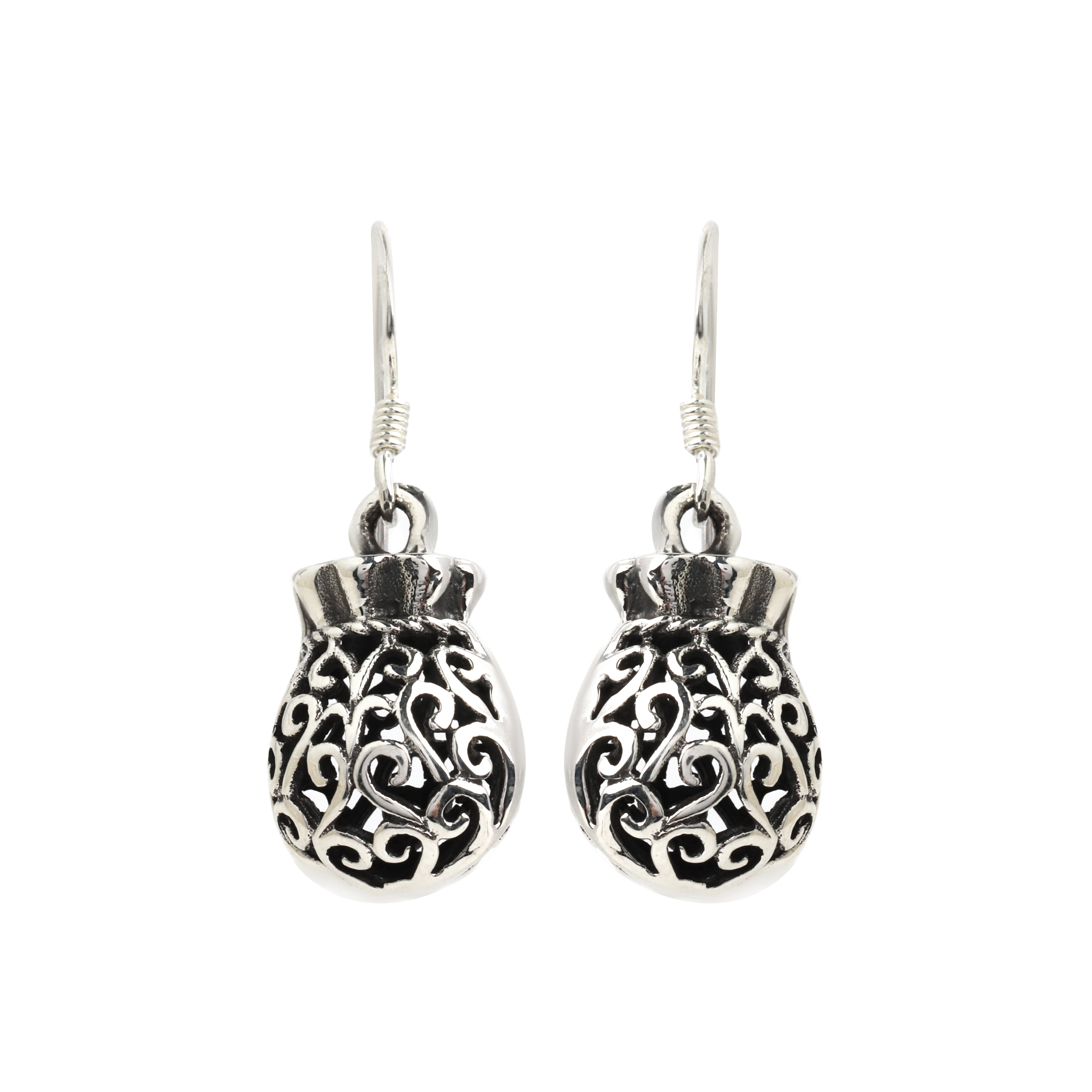 Filigree pouch earrings in 925 sterling silver