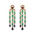 Emerald & Blue Sapphire Statement Dangle Earrings in 18K Gold-Plated Sterling Silver