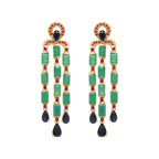 Emerald & Blue Sapphire Statement Dangle Earrings in 18K Gold-Plated Sterling Silver