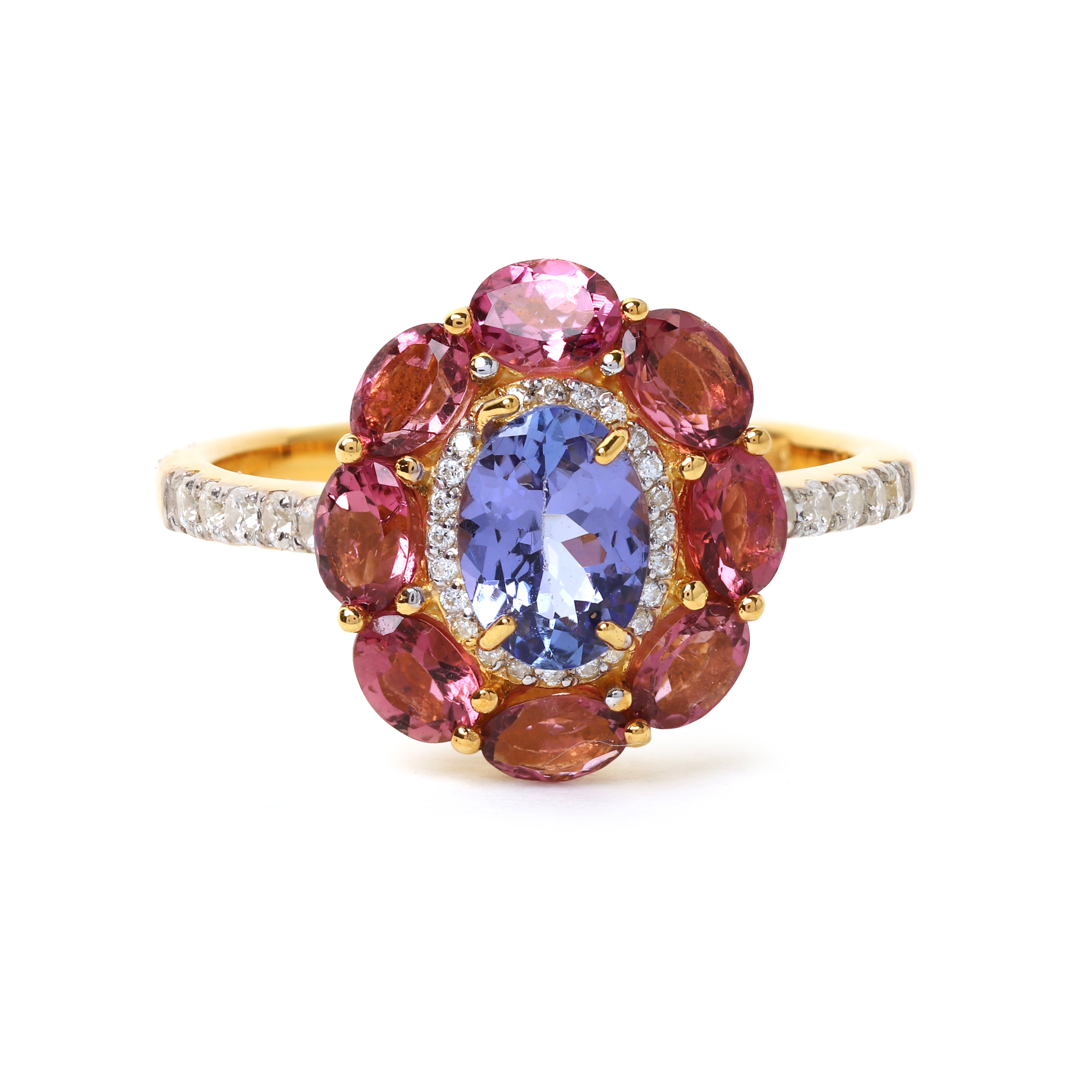 Tanzanite & Pink Tourmaline Floral Ring in 925 Sterling Silver