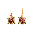 Gold plated ruby turtle earrings in 925 sterling silver with colorful enamel accents