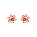 Gold plated ruby floral stud earrings in 925 sterling silver