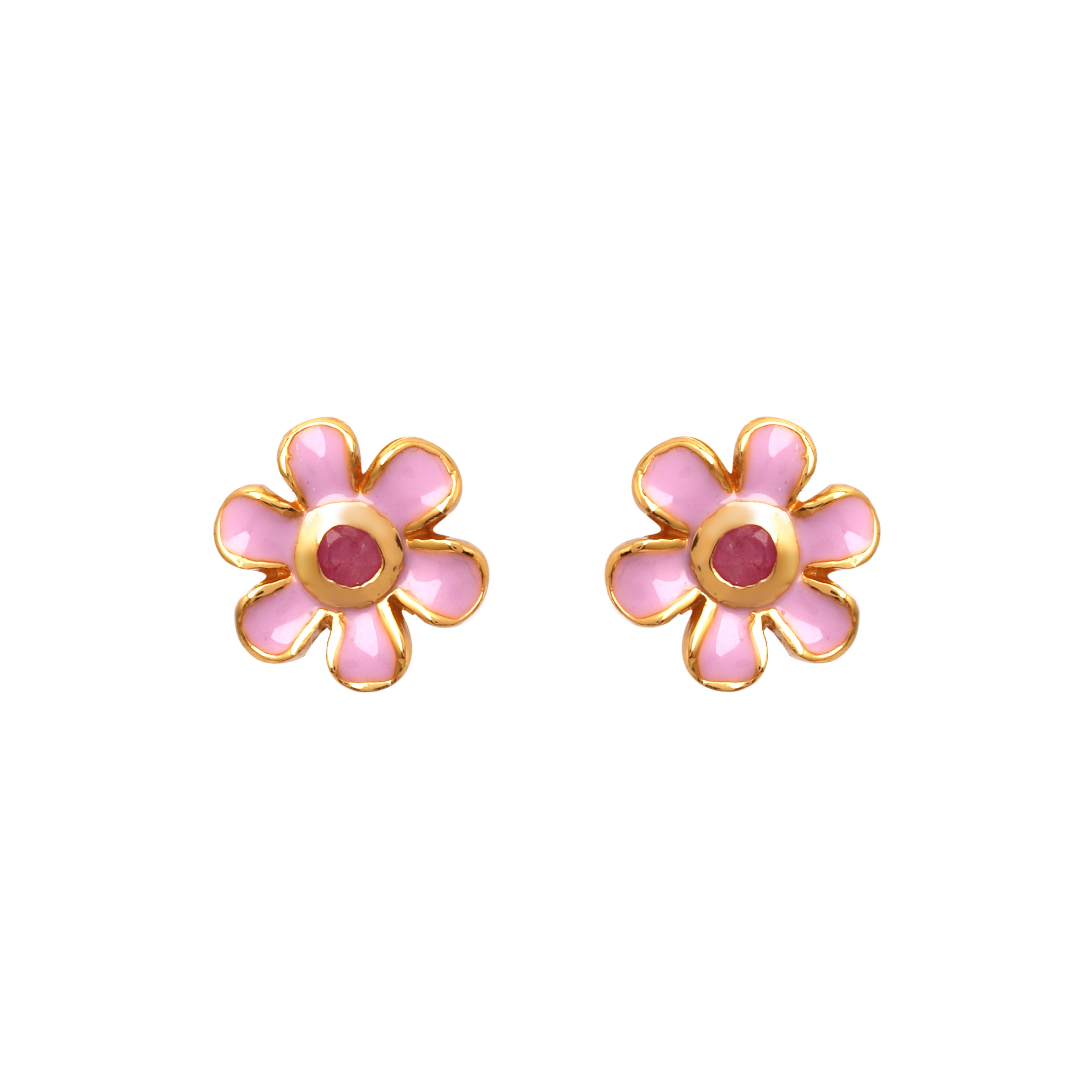 Gold plated ruby floral stud earrings in 925 sterling silver