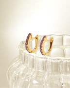 Natural amethyst gold hoops handcrafted in Bangkok