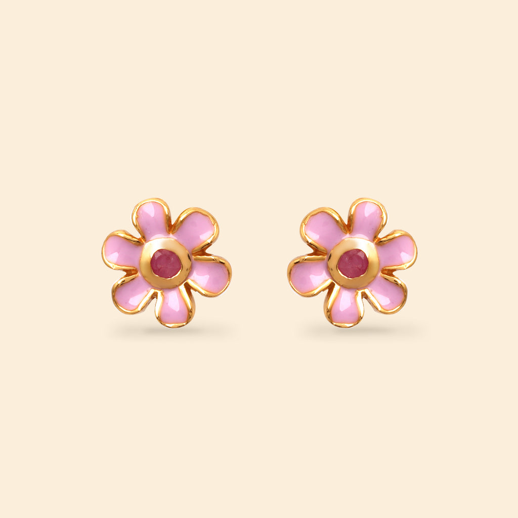 Delicate ruby flower earrings handcrafted in Thailand