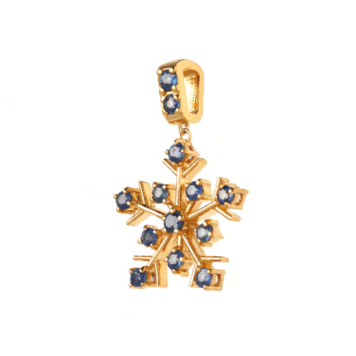 Gold finish 925 sterling silver sapphire pendant shown from side angle, elegant everyday jewelry