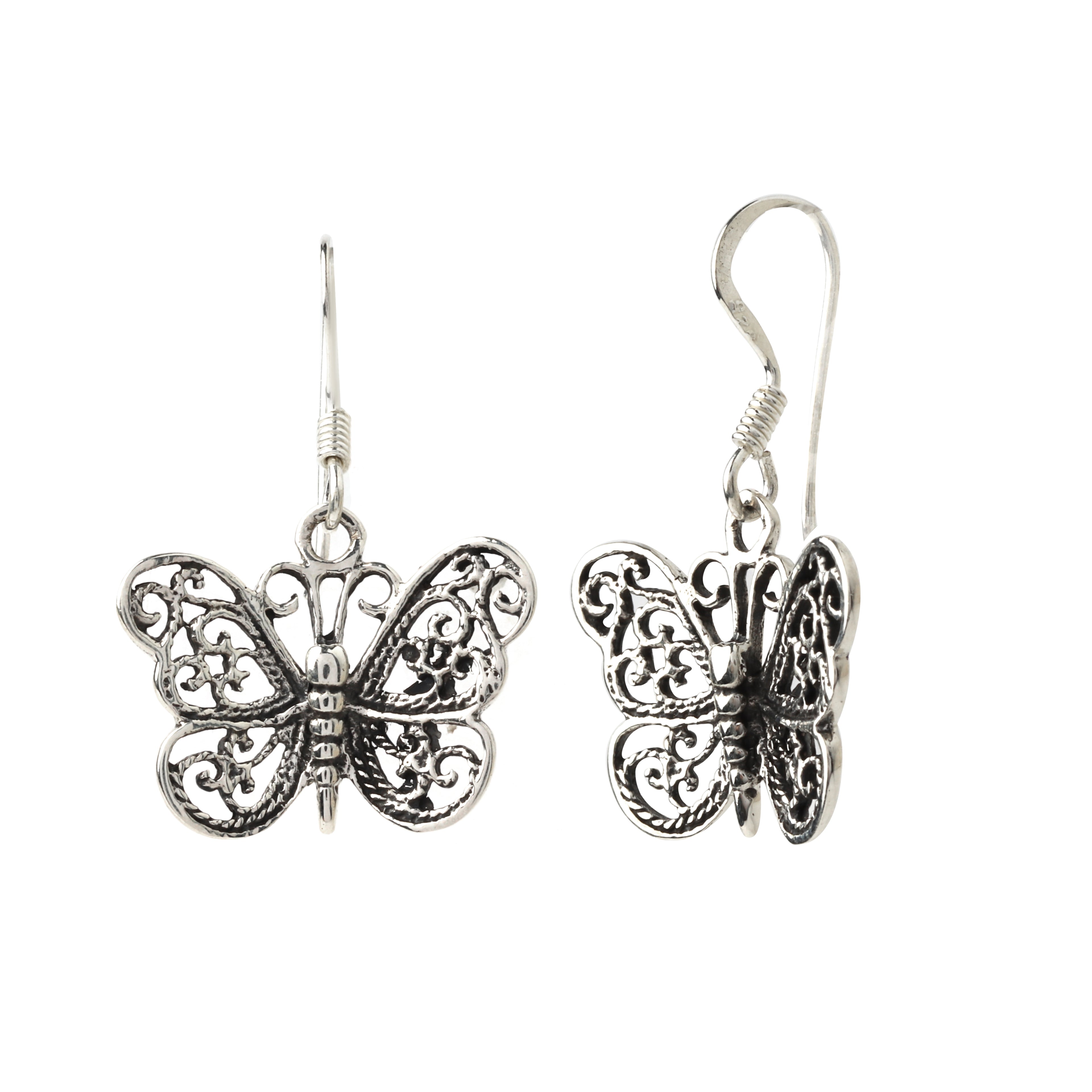 Elegant silver butterfly drop earrings for women