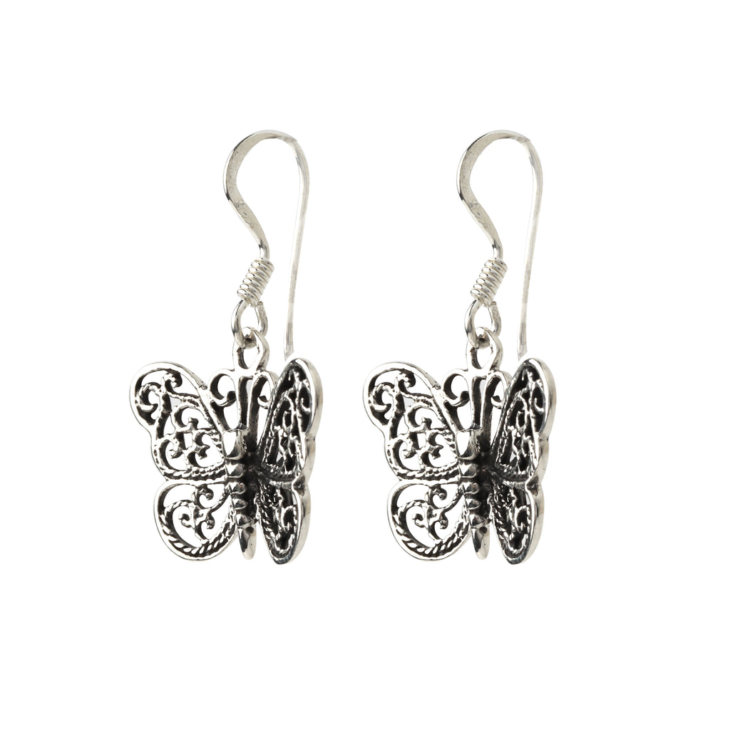 Handcrafted butterfly earrings with filigree detailing