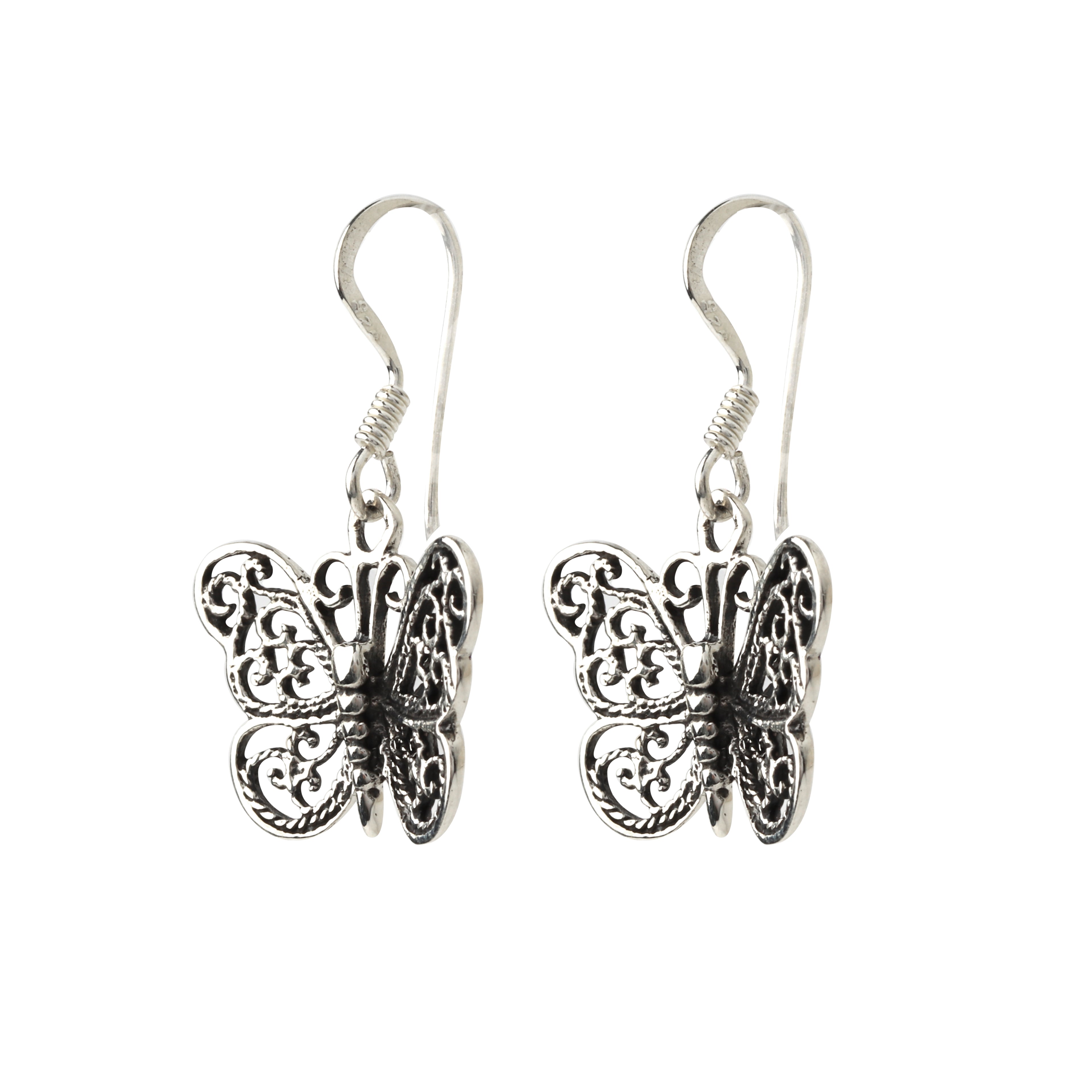 Handcrafted butterfly earrings with filigree detailing