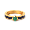 Gold plated emerald ring with navy enamel in 925 sterling silver