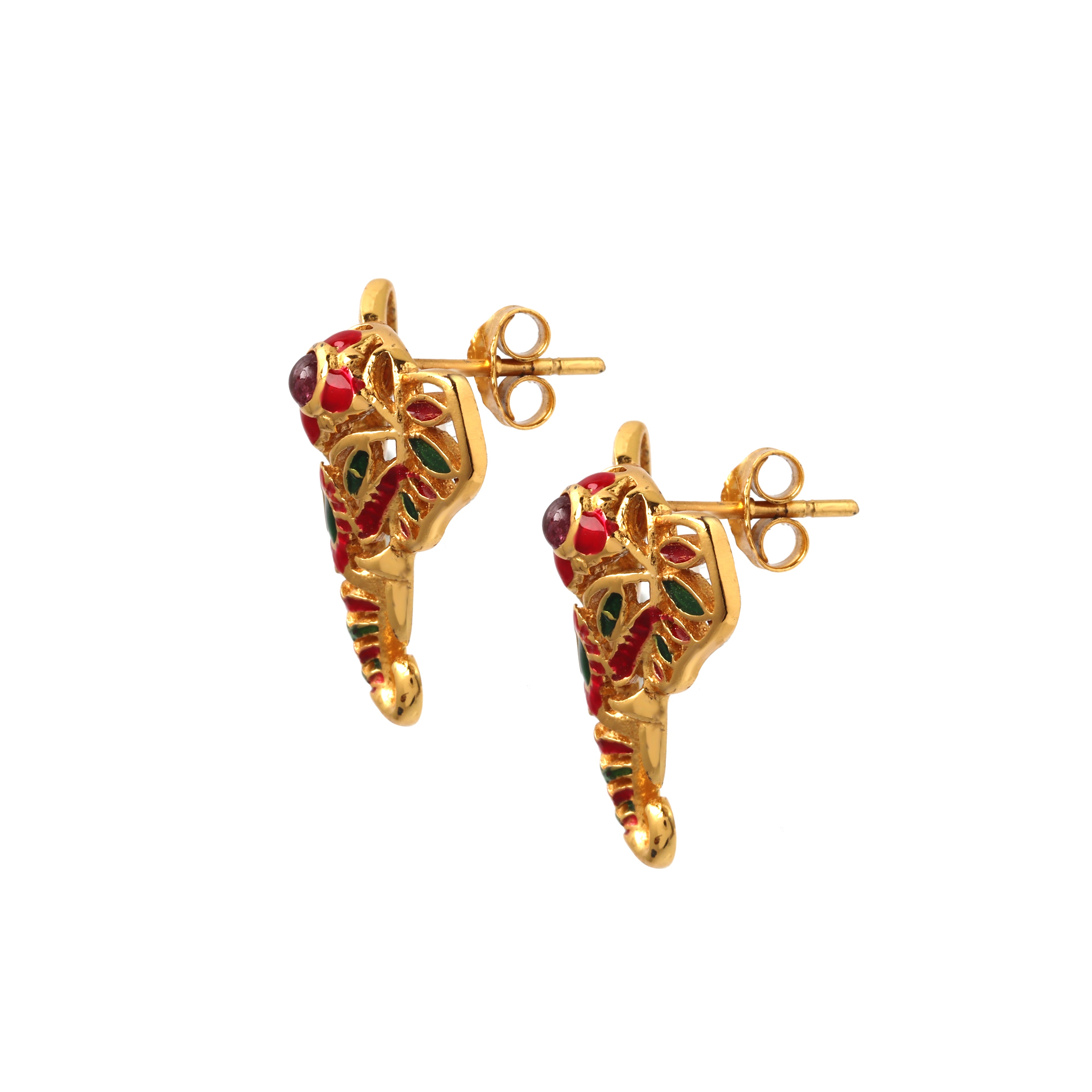 Luxury elephant motif earrings handcrafted in gold plated sterling silver