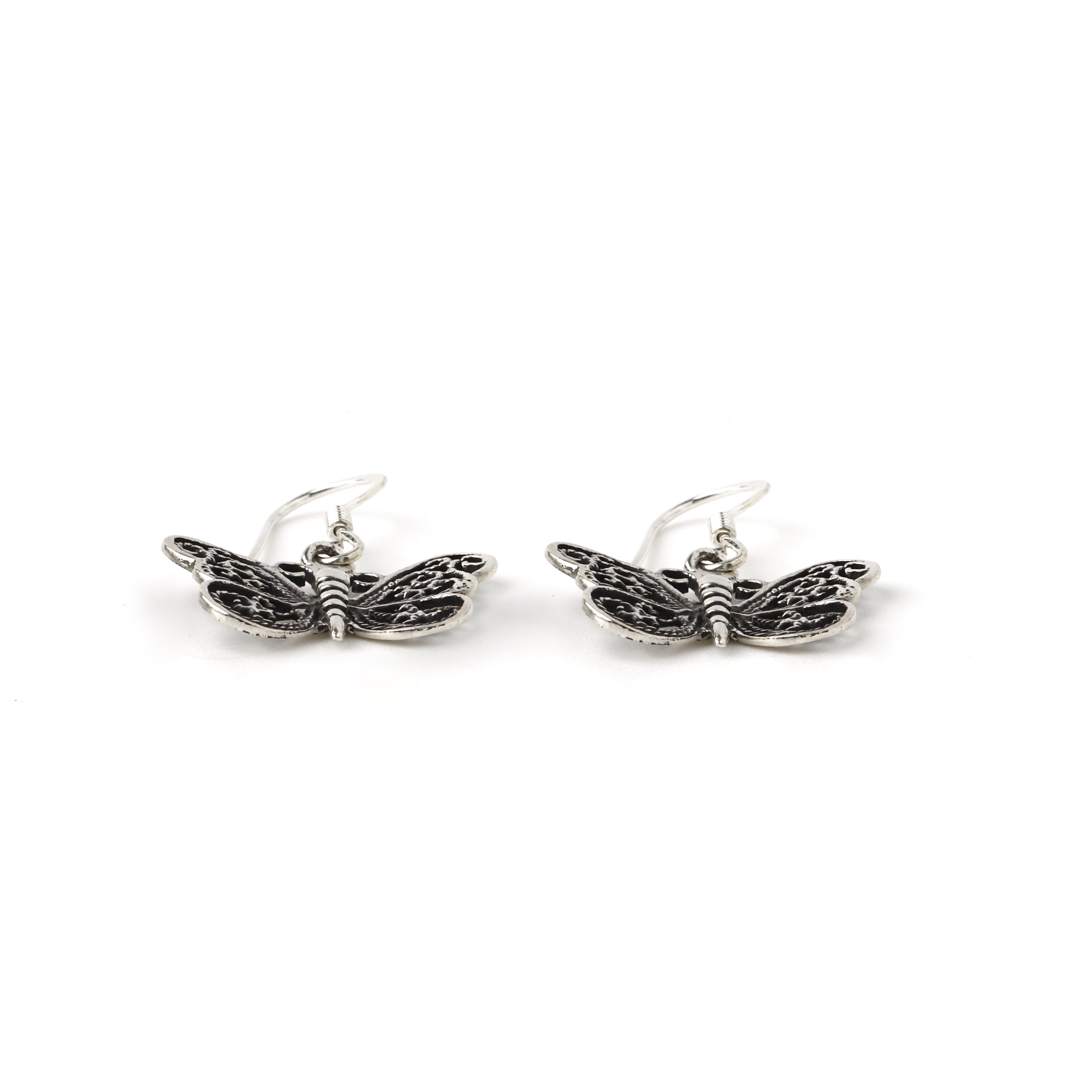 Minimalist sterling silver butterfly dangle earrings