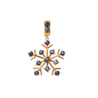 Gold snowflake pendant with blue gemstones, elegant holiday jewelry design