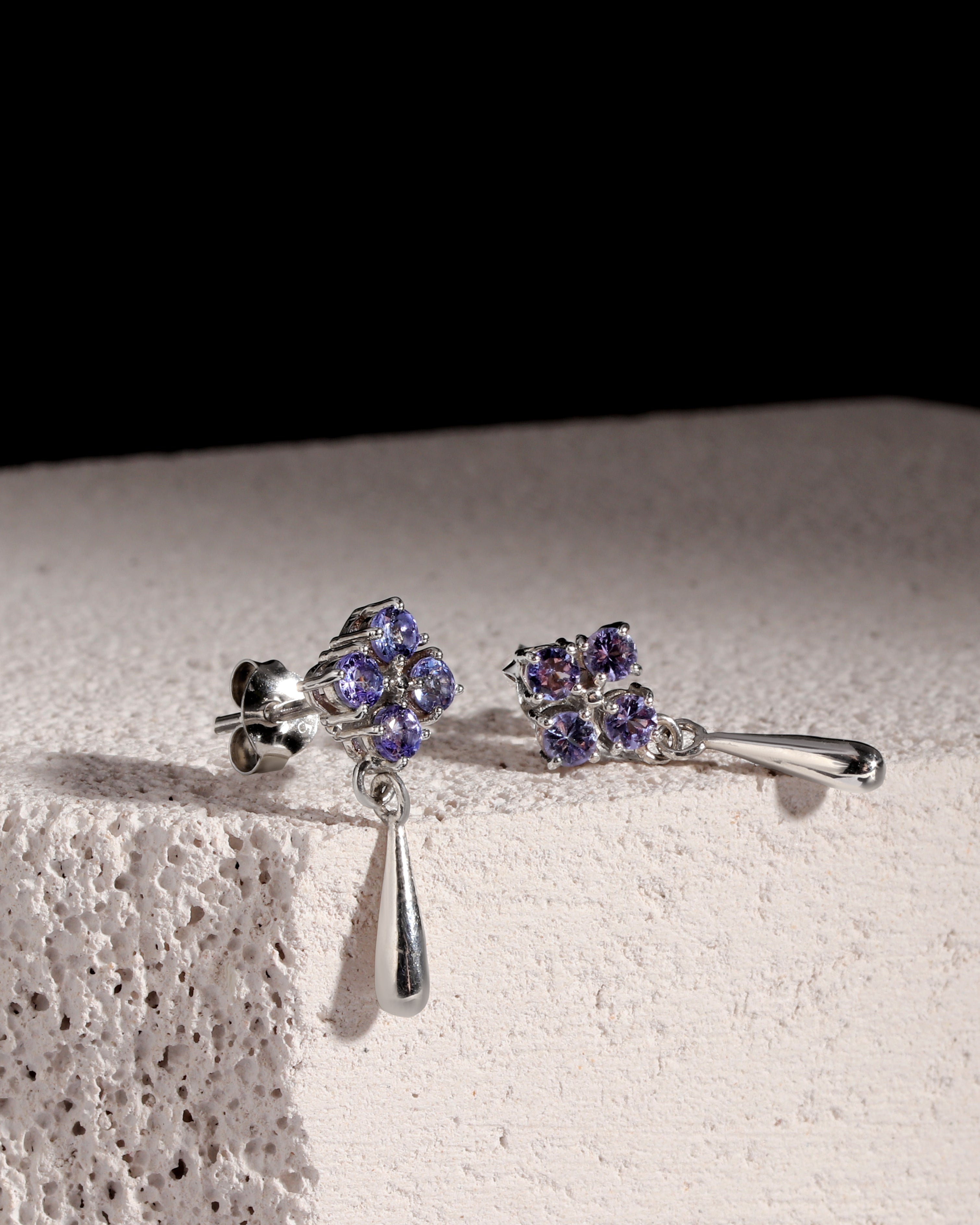 Natural Tanzanite Dangle Drop Earrings in 925 Sterling Silver