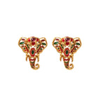 Gold plated ruby elephant earrings in 925 sterling silver with colorful enamel accents