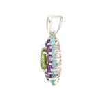 Peridot, Amethyst & Blue Topaz Flower Cluster Pendant in 925 Sterling Silver
