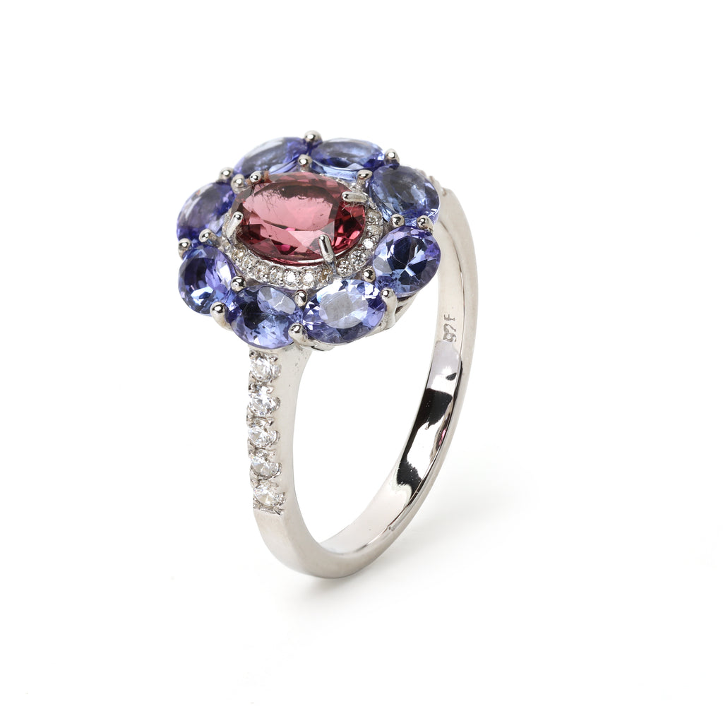 Sterling silver ring featuring blue tanzanite gemstones