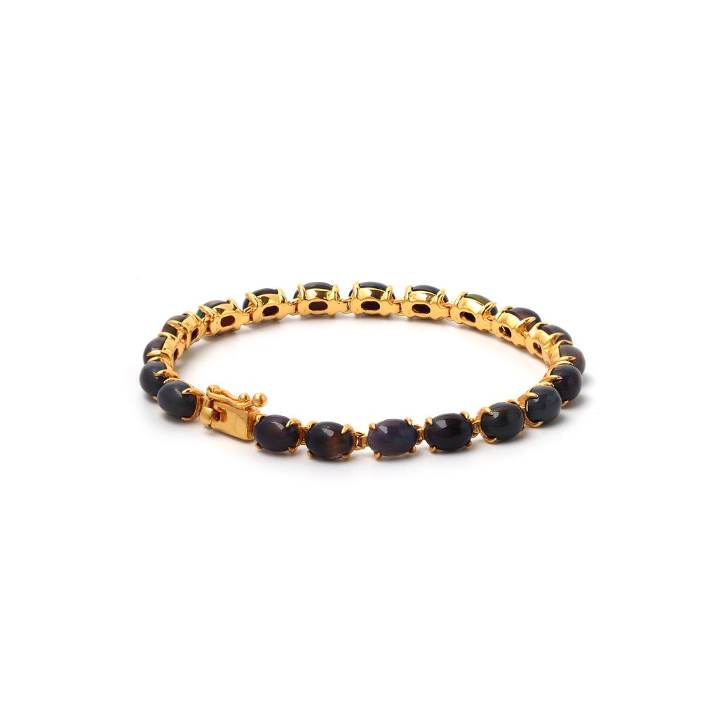 Luxury black opal tennis bracelet with gold plated finish