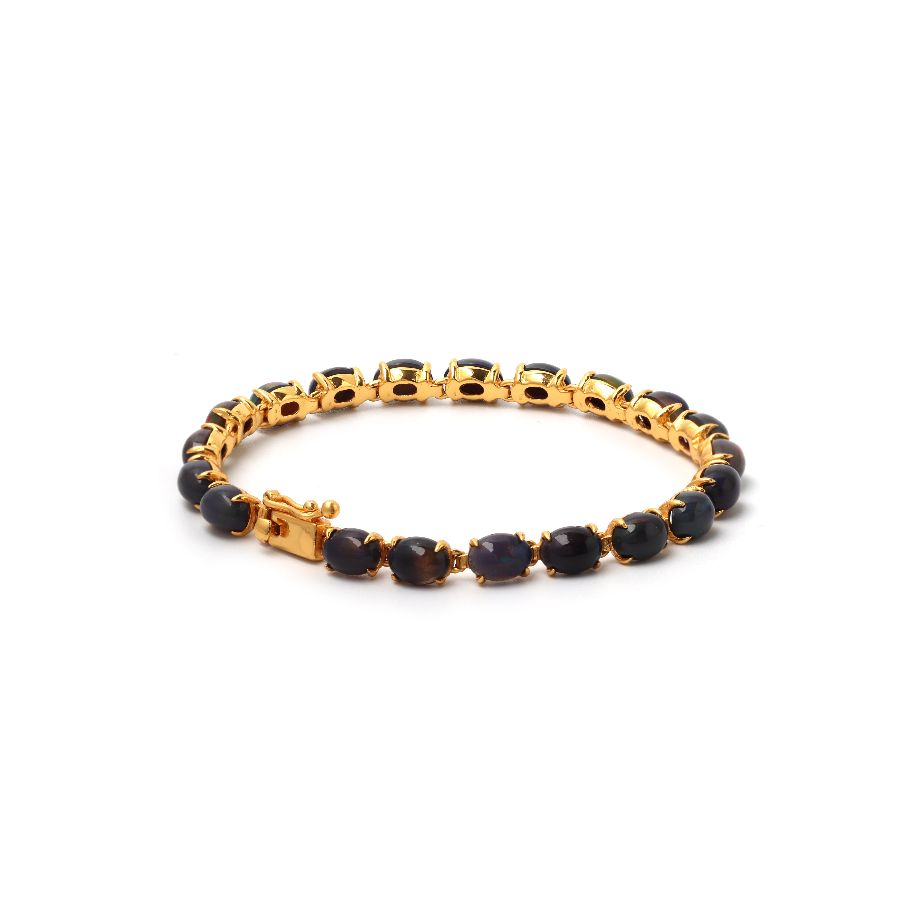 Luxury black opal tennis bracelet with gold plated finish