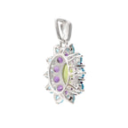 Peridot, Amethyst & Blue Topaz Flower Cluster Pendant in 925 Sterling Silver