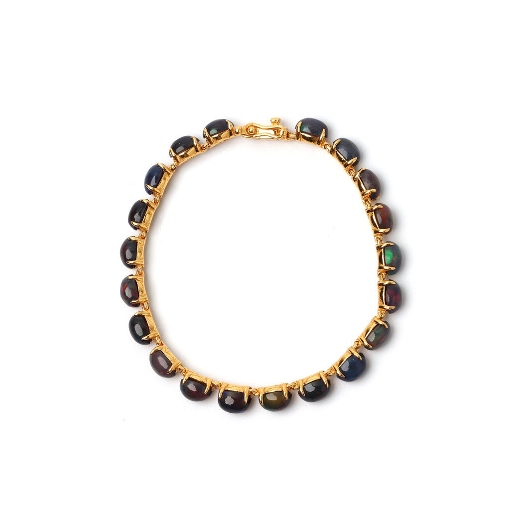 Elegant black opal gemstone bracelet handcrafted in Thailand