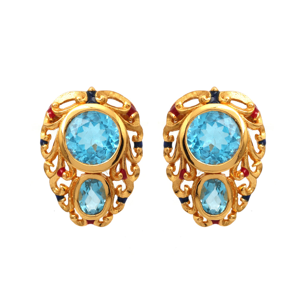 Gold plated blue topaz earrings in 925 sterling silver