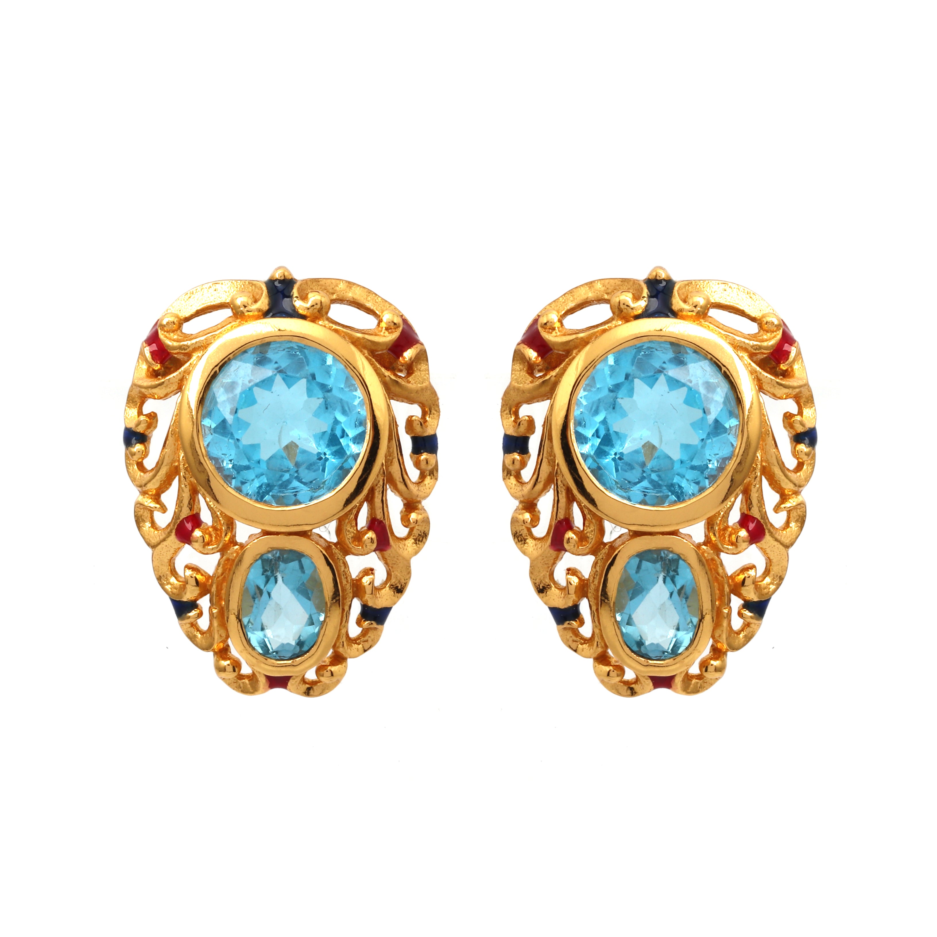 Gold plated blue topaz earrings in 925 sterling silver