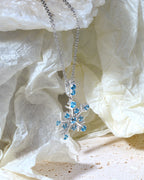 Natural Blue Topaz Snowflake Pendant in 925 Sterling Silver