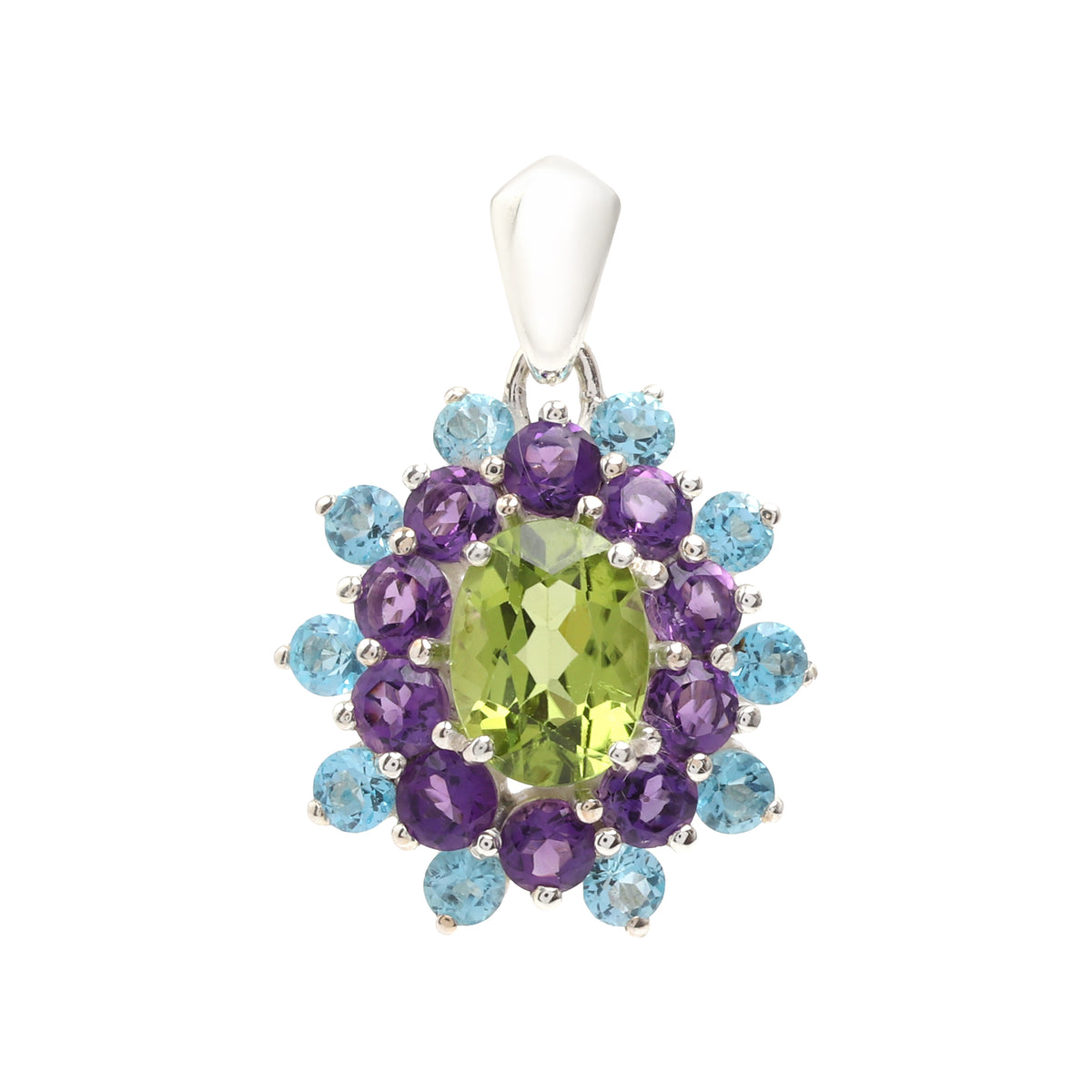 Peridot, Amethyst & Blue Topaz Flower Cluster Pendant in 18K Gold-Plated Sterling Silver