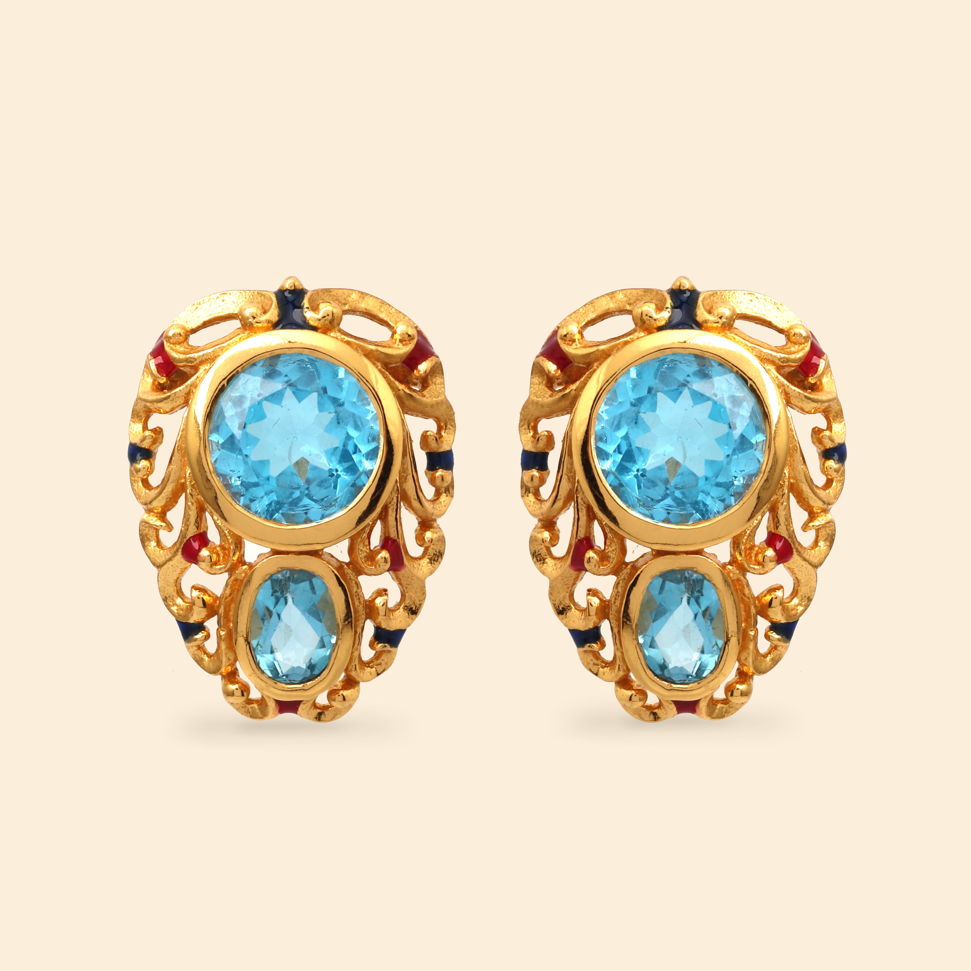 Luxury blue gemstone earrings handcrafted in Thailand