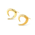 Gold plated 925 sterling silver curved stud earrings with pavé detailing by Jewelry by Crimson